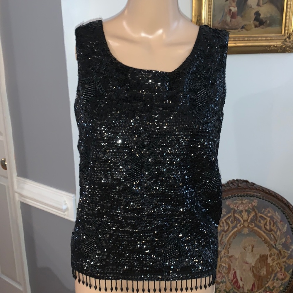 Vintage Black Sequin & Beaded Vintage Top